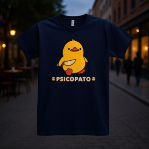 T-shirt Psychopath Duck blu navy con stampa grafica vestibilità unisex - Product Image 3
