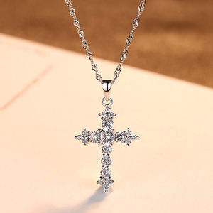 S925 Women's <b>Cross</b>-Shaped Diamond-Studded Clavicle <b>Necklace</b>, Stylish Design (Customizable in Copper) - Product Image 2