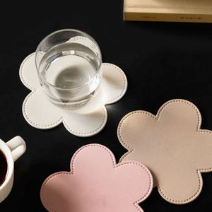 Cute PU Leather Coaster Flower Shaped Heat Insulation Cup Mats <b>Cheap</b> Round Tea <b>Pad</b> for Decor - Product Image 4