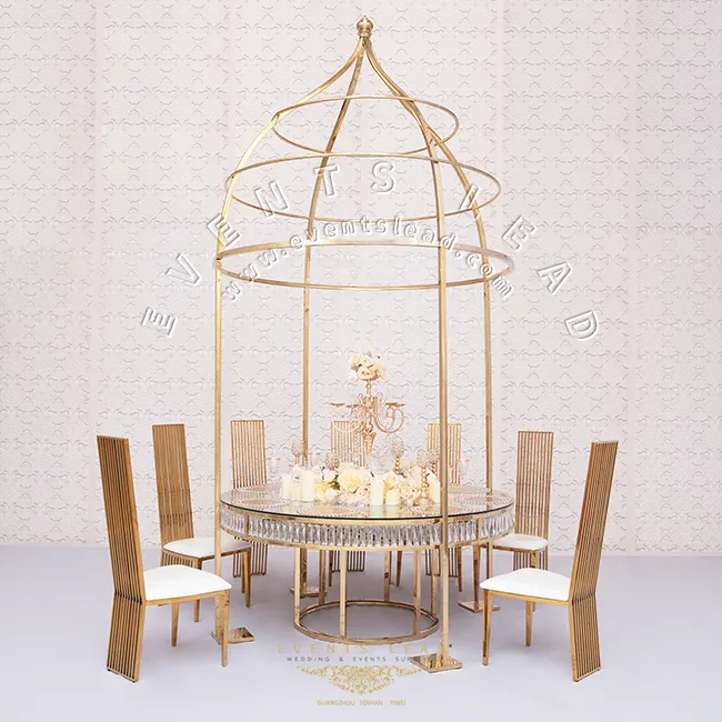 Yüksek kaliteli kubbe masa Modern tasarım yuvarlak cam ile temizle kristal düğün masa ile gazebo