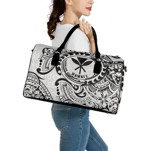 High Quality Waterproof PU Hand Travel Leather Bag Polynesia Hawaii Flower Print Stylish Large Capacity Travel Bag