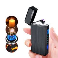 Briquet à arc double moderne rechargeable par USB, coupe-vent, sans flamme, à motif personnalisé, briquet tactique à arc électrique pour cigare