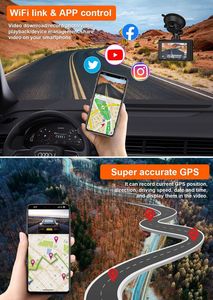 Yikoo máy quay <span class=keywords><strong>Video</strong></span> Xe Hơi Ống kính kép Camera hành trình 4K 140 góc rộng Wifi GPS Vòng ghi âm hộp đen với 1 năm bảo hành màn hình IPS - Product Image 6