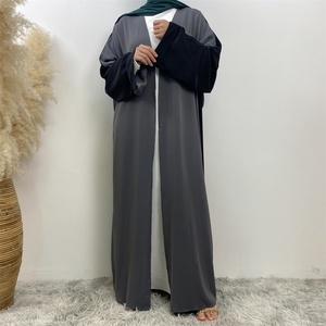 1438# Trending Two Colors Patching Open Abaya Islamic Dubai Fashion Cardigan <b>Kaftans</b> With Folded Cuff Long Sleeve - Product Image 4