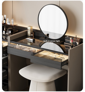 Armoire de rangement de chambre à coucher moderne et luxueuse, coiffeuse et table de maquillage avec panneau en bois massif multicouche, luxe léger - Product Image 3