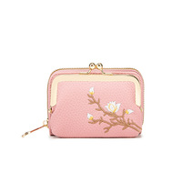 Dompet Mini Pendek Versi Korea untuk Wanita, Motif Huruf, Resleting, Model Akordion, Tempat Kartu, Tahan Air, Bahan Poliester PU, Tempat Kartu