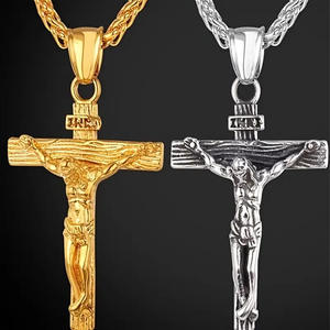 Moda crucifijo Jesucristo Metal Cruz colgante collar moda Acero inoxidable hombres mujeres joyería oro <span class=keywords><strong>plata</strong></span> Color - Product Image 5