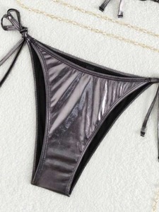 Nouveau Maillot de Bain Bikini Uni Sexy pour Femme 2026, Style Européen et Américain, Gris Argenté Brillant, Deux Pièces - Product Image 6