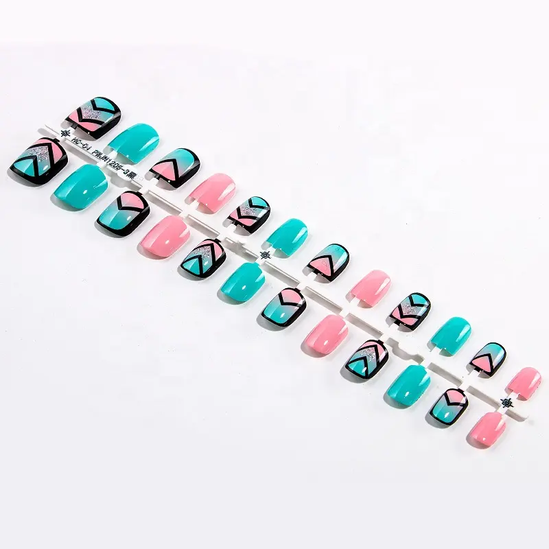 Refers to dazzle 24 pieces finished jewelry false nails wear back glue nail patch False Tips Stickers With Glue Self-adhesive