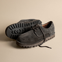 Chaussures Derby Homme en Daim de Vache Noir Délavé à Lacets, Style Vintage Vieilli, Semelle Épaisse, Chaussures de Travail Style Old Money, Logo Personnalisé, Vente en Gros