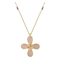 Collier tendance pour femme avec pendentif en pierre naturelle incrusté de croix en cuivre plaqué or et de pierres de lave rose, chaîne en bambou polyvalente et personnalisable