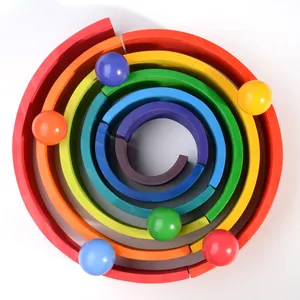 Blok Bangunan Pelangi Anak-anak Mainan Susun Montessori Kayu Solid
