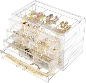 Kotak Perhiasan Akrilik Kotak Penyimpanan Anting-Anting 5 Laci Jelas Rak Display Perhiasan Plexiglass Rak Penyimpanan Kotak Penyimpanan Baki