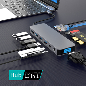 Station d'accueil de type C 13 en 1 vers concentrateur double <span class=keywords><strong>HDMI</strong></span> 4K avec RJ45,<span class=keywords><strong>VGA</strong></span>, audio, 4 ports USB, carte SD/TF, 2 USB-C pour Macbook ordinateur portable <span class=keywords><strong>iPad</strong></span> - Product Image 4
