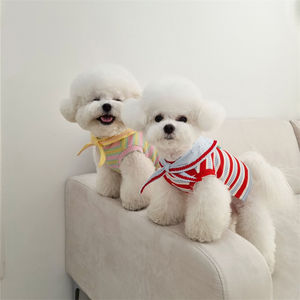 Pakaian anjing baru musim semi dan musim panas rompi anjing bergaris merah dan biru + celemek - Product Image 4