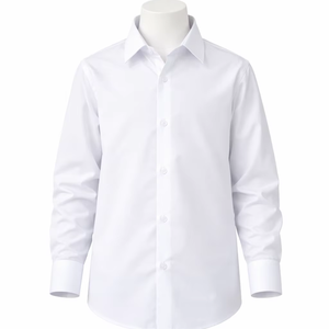 Chemise d'uniforme scolaire en popeline de coton blanc pour garçons, manches longues, chemise scolaire classique pour enfants, tenue formelle pour étudiants - Product Image 1