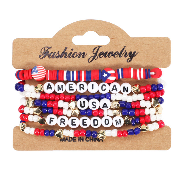 2025 Wholesale Soft Clay American Flags Independence Day Beaded Bracelets Sets Personalized 4th of July Jewelry Bracelets