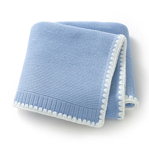 Manta de Bebé Recién Nacido 100% Algodón OEKO Tex, Tejida con Borde de Ganchillo, Suave y Cómoda, Cubierta Tejida para Niños - Product Image 1
