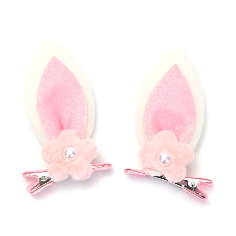2 adet/takım sıcak satış çocuklar için yeni beyaz ve pembe pırıltılı tavşan kulaklar kiti çocuklar kızlar set firkete