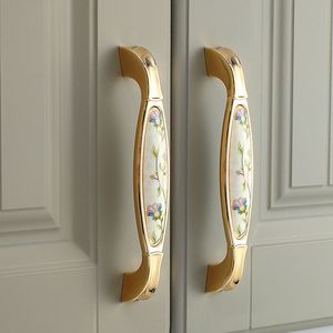 Antique Style Storage Cabinet Classical Golden Pattern Ceramic Handles Home Decor - Product Image 2
