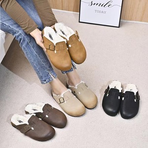 Zuecos <span class=keywords><strong>Birkenstock</strong></span> de Invierno con Suela Gruesa, Zapatos Planos de Corcho con Forro de Peluche Cálido y Antideslizante para Mujer, Pantuflas Peludas - Product Image 4