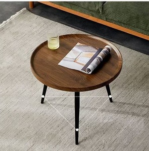 Mesa de Centro Redonda de Madera Maciza de Cedro con 3 Patas de Hierro, Estilo Industrial, Duradera, para Muebles de Sala de Estar o Balcón - Product Image 4