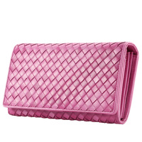 Tren Mode Baru Dompet Wanita Panjang Tenun Kulit Domba Hitam Multifungsi Tas Kulit Asli Dompet Wanita.