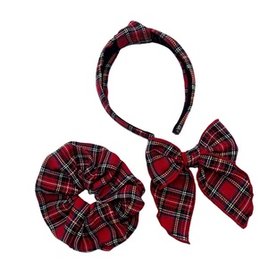 Christmas <strong>Tartan</strong> Hair Bow Fabric Hemmed Edge Bow <strong>Headband</strong> and Scrunchies for Girls Customized Size and Design - Product Image 1
