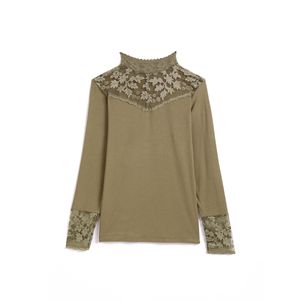 Autunno inverno Sexy Hollow Lace T shirt tinta unita a <span class=keywords><strong>maniche</strong></span> <span class=keywords><strong>lunghe</strong></span> Bottoming Shirt moda dolcevita donna top - Product Image 4