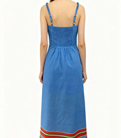 Robe mi-longue à imprimé floral bleu pour femmes, bretelles tressées, col carré, style bohème vintage, robe décontractée d'été pour les fêtes