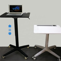 Bureau mobile moderne en MDF pour étudiant, base en aluminium, hauteur réglable pneumatiquement, fonction assis-debout, avec support et crochet, silencieux pour le bureau