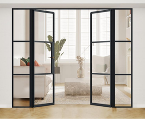 Portes d'entrée doubles en acier forgé, en métal, à double vitrage, de style français, pour l'extérieur - Product Image 3