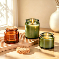 Pot à bougie en verre transparent ambre vert avec couvercle en liège, conteneur de rangement cylindrique pour la maison, idéal pour la Saint-Valentin