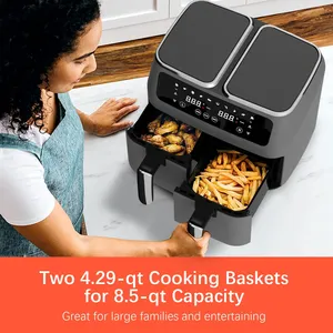 Nueva Freidora de Aire de Doble Zona 4L+4L Antiadherente con 2 Cestas para Cocinar en Casa, Freidora de Aire de Doble Compartimento de Última Generación 4L+4L - Product Image 5