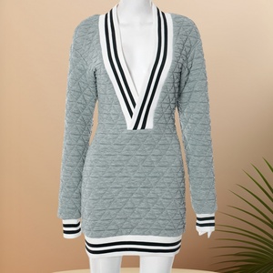 Viviblook D25DS268 nouvelles robes pour femmes Sexy automne col en V profond épissage à manches longues moulante Mini robes décontractées pour les femmes - Product Image 1