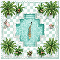 Ubin Mahjong Amerika Gaya Baru dengan Gambar Tangan, Set Ubin Mahjong dengan Ilustrasi Kapal Layar dan Pohon Kelapa untuk Hadiah Pesta