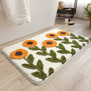 Tapis de bain floral rectangulaire Wan Xinlong, antidérapant, absorbant, séchage rapide, imitation cachemire, lavable en machine, tapis de salle de bain pour la maison - Product Image 1