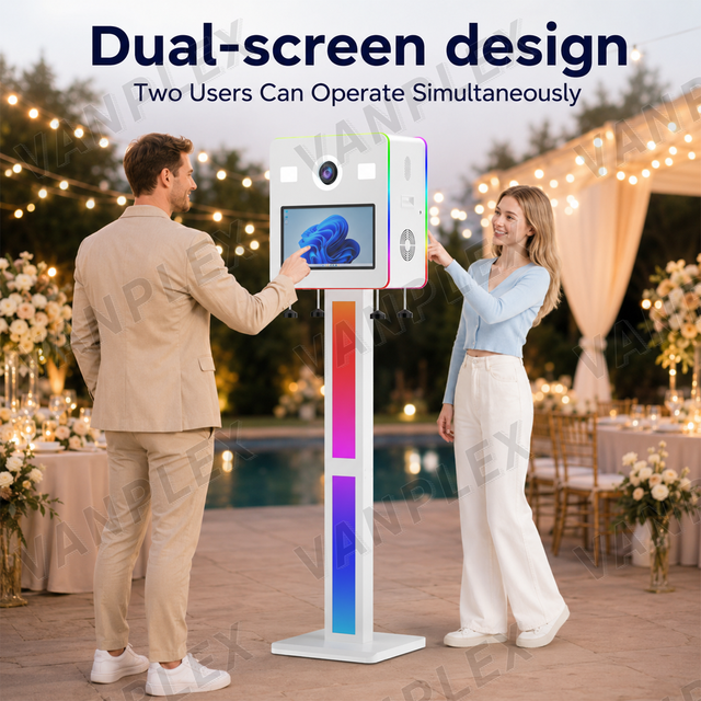 2026 New Dual Screen DSLR Photo Booth 15.6 Inch Touch Screen RGB Light Metal Shell for Luxury Wedding Party Event Rental