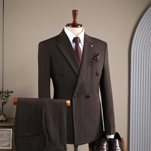 Conjunto de 2 Piezas para <span class=keywords><strong>Hombre</strong></span>, Blazer Cruzado, Chaleco <span class=keywords><strong>con</strong></span> Cuello Camisero, Pantalón de Pierna Recta, Traje Estilo Británico - Product Image 1