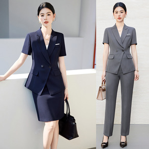 Women's Summer Short Sleeve Business Suit Set Formal <b>Work</b> Wear For Office Commute Interviews Anti Wrinkle Polyester Spandex - Product Image 1