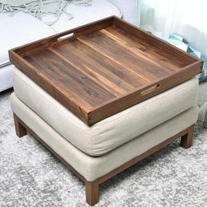 Pouf <span class=keywords><strong>Vassoio</strong></span> Extra Large <span class=keywords><strong>Nero</strong></span> Noce Vassoi di <span class=keywords><strong>Legno</strong></span> Con Maniglie - Product Image 2