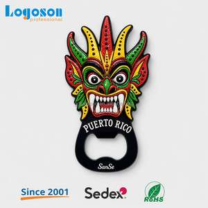 Abridor de Botellas de Cerveza y Magnético para Refrigerador de Aleación de Zinc, Personalizado de Fábrica, Recuerdo del Festival de la Máscara de <span class=keywords><strong>Sanse</strong></span> Vejigante de Puerto Rico, Venta al por Mayor - Product Image 1