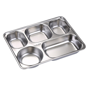 304 plaque en acier inoxydable <span class=keywords><strong>plat</strong></span> 3 4 5 compartiments Design classique Rectangle métal plateau alimentaire jetable durable dos école - Product Image 5