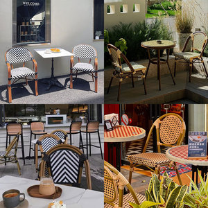 Restaurant Salle à manger Meubles empilables Bistro français Chaises extérieur Jardin Patio Osier Rotin Chaise d'extérieur - Product Image 4