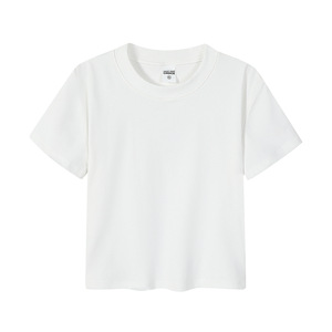 T-shirt court d'été Gz pour femme, 230G, col ras du cou, manches courtes, couleur unie, respirant, extensible, en coton et élasthanne, coupe droite à la taille - Product Image 5