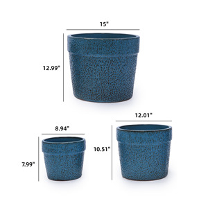 Juego de 3 macetas de cerámica de 15, 12 y 9 pulgadas, azules texturizadas, para suculentas, plantas de interior, jardín en el alféizar de la ventana - Product Image 6
