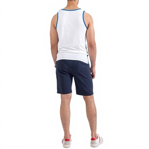 <b>Men's</b> Color Blocked Knitted Tank Top <b>White</b> Blue O-Neck Sleeveless Casual Breathable Polyester <b>Vest</b> - Product Image 3