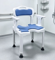 DA-6058E Chaise de douche réglable en hauteur pour la maison, avec accoudoirs larges, trous de drainage, coussin en EVA, pieds à ventouse robustes, installation rapide sans outil