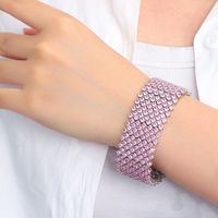 Bracelet manchette luxueux et époustouflant pour femme, orné de multiples pierres en zircon cubique rose, idéal pour mariage ou soirée, bijou en zircon cubique, cadeau