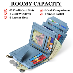 Portafoglio Bifold da <span class=keywords><strong>Donna</strong></span> in Vera Pelle con Blocco RFID, Chiusura a Bottone, Fodera in Nylon, Lunghezza Corta - Porta Carte Compatto - Product Image 3